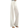 thumbnail image 2 of UTTOASFAY Women Pants Women'S Fashion Casual Full-Length Loose Pants Solid High Waist Trousers Long Straight Wide Leg Pants White 6(M), 2 of 5
