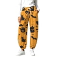 thumbnail image 2 of Yourumao Womens Barrel Sweatpants for Halloween Drawstring Elastic Waist Tapered Leg Sweatpant Pumpkin Thin Fleece Loose Casual Pants with Pocket, 2 of 9