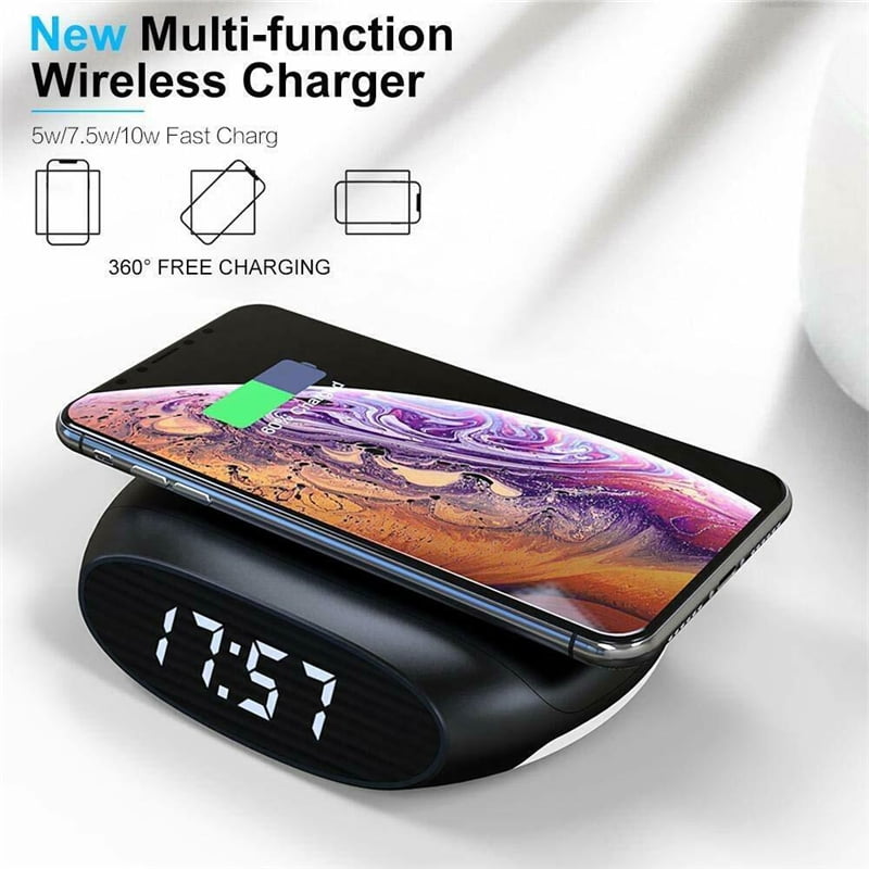 Wireless Charger Foldable Alarm Clock 10W QI Fast Charging Multifunctional for Home Bedroom