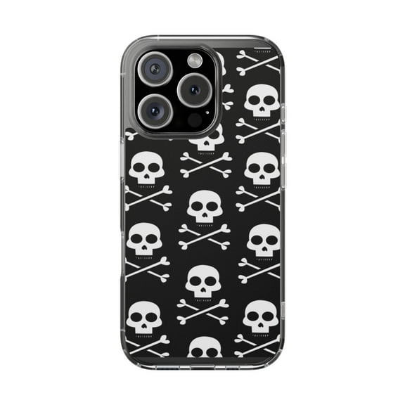 Clear Hybrid Shockproof Case for Apple iPhone 16 PRO - Skull and Crossbones Black White Pattern