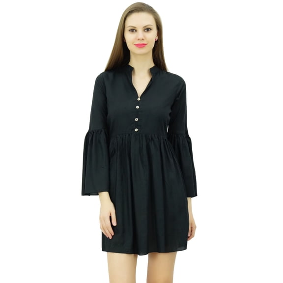 Bimba Women Designer Short Boho Dress With Gathers On Waist & Ruffle Sleeves