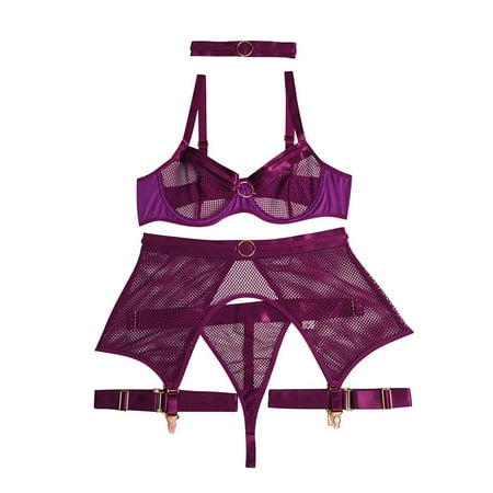 

Aayomet Lingerie for Women Plus Size Neck Lingerie Garter Women Ring Ring Mesh Underwear Steel Bra Belt Purple L