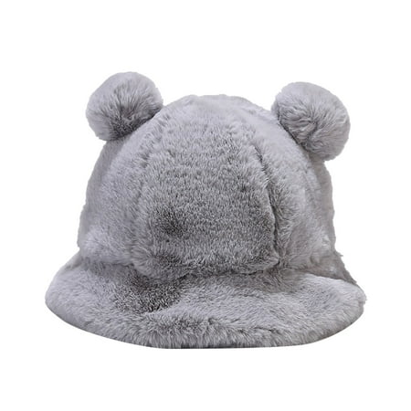 

Dadaria Winter Hats for Women Autumn And Winter Fashion Double Hair Ball Basin Hat Fisherman Hat Warm Hat Gray M Women