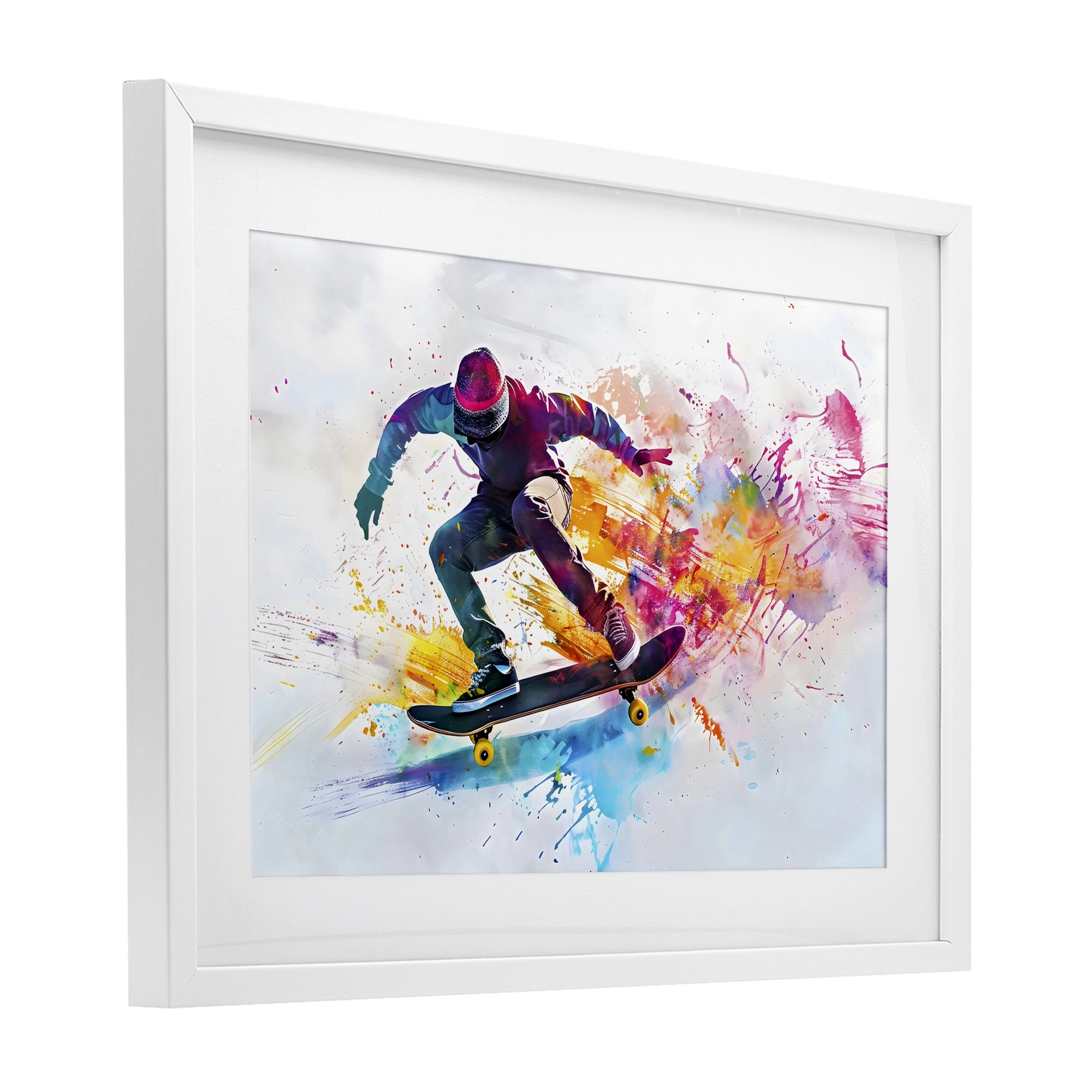 Stupell Industries Skateboarder in Motion White Framed Print Under Glass, design by Creative Studio