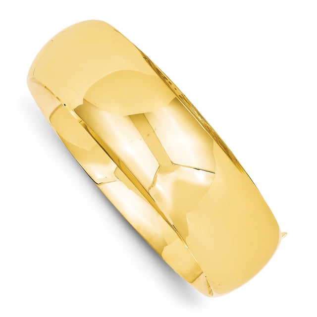 14K Yellow Gold 13/16 Oversize High Polished Hinged Bangle Bracelet