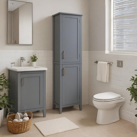 Teamson Home Wooden Bathroom Cabinet Floor Linen Tower Grey EHF-F0017