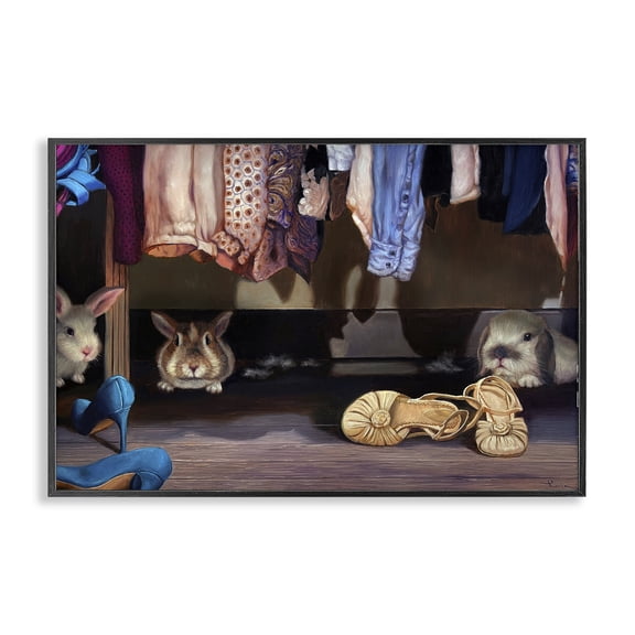 Stupell Industries Bunnies Under Closet View Animals Painting Black Framed Art Print Wall Art, 18 x 12