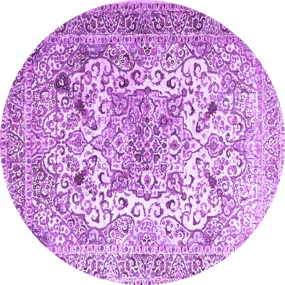 Ahgly Company Indoor Round Medallion Purple Traditional Area Rugs, 6' Round