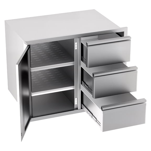 Outdoor Kitchen Drawer Combo Cabinet with Triple Stainless Steel Drawers, Combo BBQ Island Triple Cabinets, 28" W x 22" H x 19.5" D Outdoor Kitchen Cabinets for BBQ Grill Station