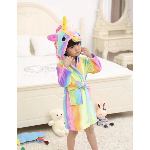 Albornoces con capucha de unicornio de Navidad para niños, bata de baño de arcoíris con estrella, pijamas de animales para niños y niñas, camisón para niños, ropa de dormir para niños