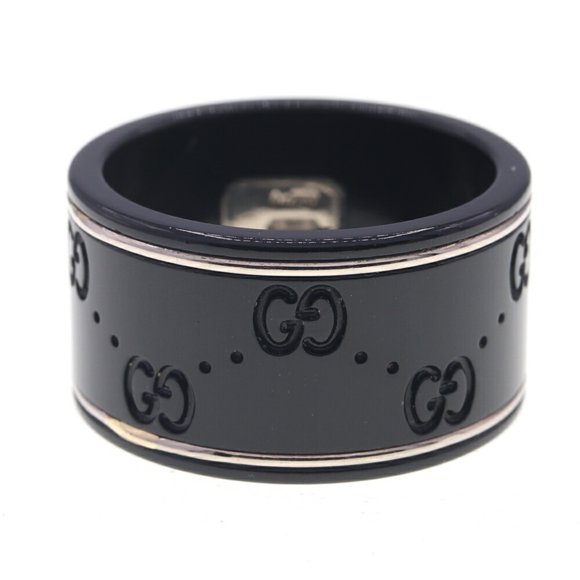 Pre-Owned Gucci Ring Icon 225976 Black Silver Au750 Synthetic Corundum Size 19/US9 GG... (Good)