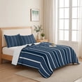 thumbnail image 5 of 3 Pieces Queen Quilt Set,Navy Blue and White Striped Soft Bedding Sets with 1 Quilt & 2 Pillow Shams,Classic Vertical Thin Stripe Summer Bedspread Lightweight Coverlet Comforter for All Season, 5 of 9