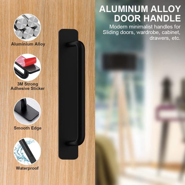 2 Poignées Adhésives JIZZU – Pour Porte Coulissante, Acier Inox Brossé, Forme T, Argenté