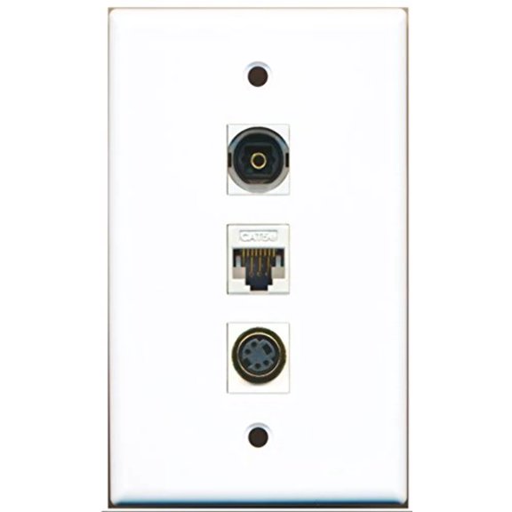RiteAV - 1 Port S-Video and 1 Port Toslink and 1 Port Cat5e Ethernet White Wall Plate