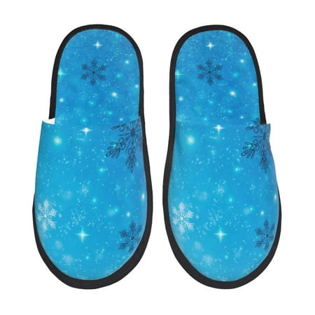 

Disketp Winter With Snowflakes Fuzzy House Memory Foam Slippers Furry Fur Lined Bedroom Shoes Cozy Indoor-Medium