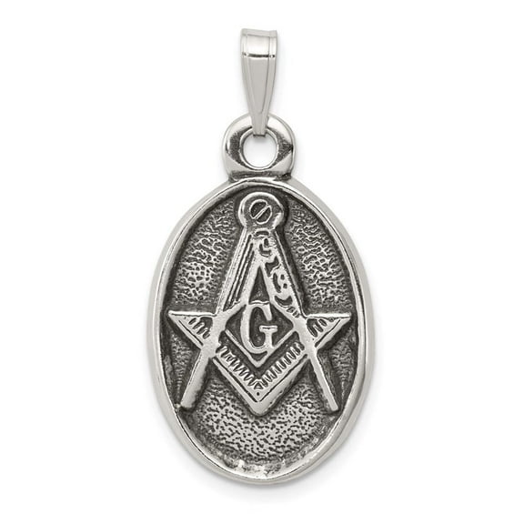 925 Sterling Silver Solid Polished Oxidized Antiqued Masonic Pendant Necklace 28x16mm Wide Pendant for Women