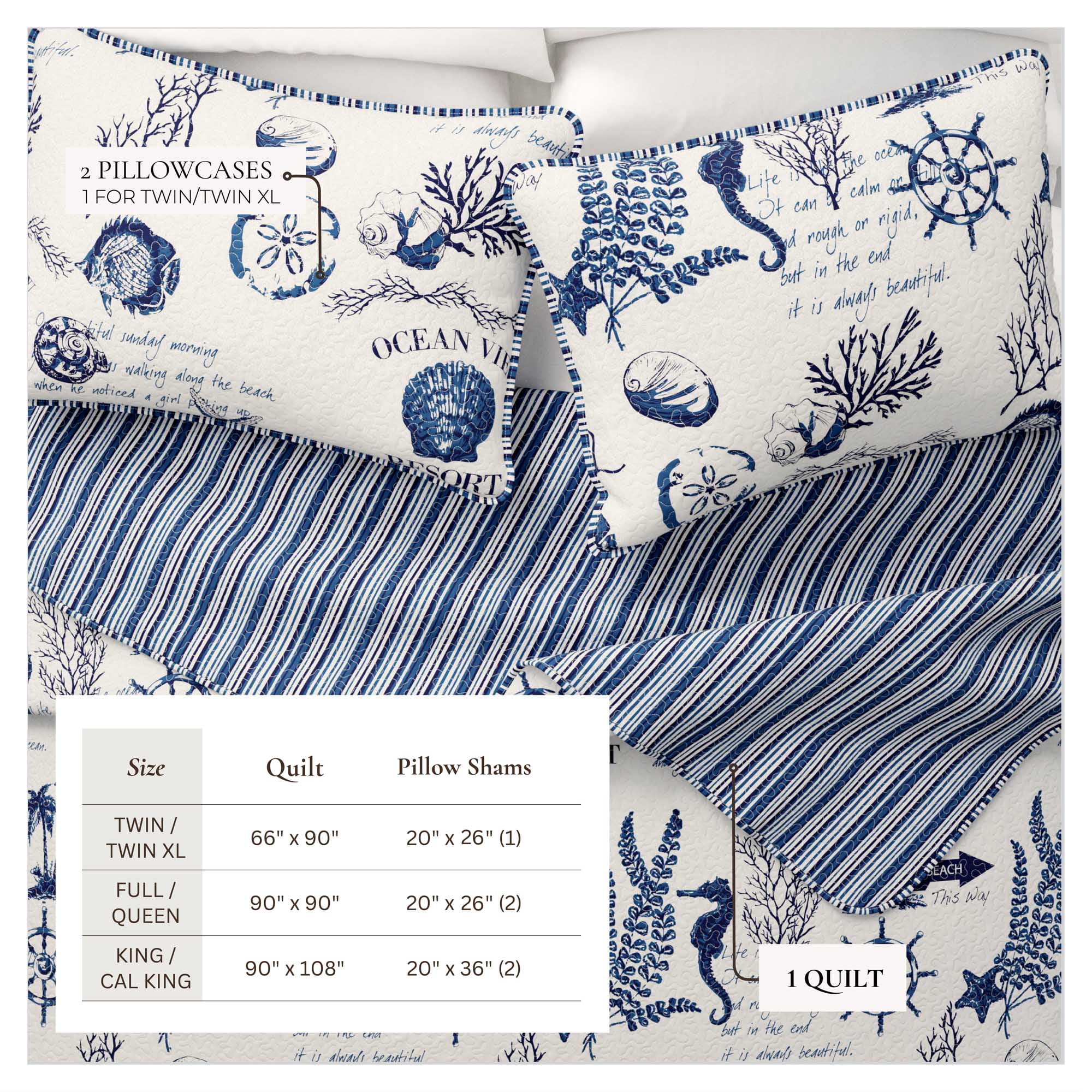 Great Bay Home Catalina Coastal 3-Piece Reversible Quilt Set, Queen
