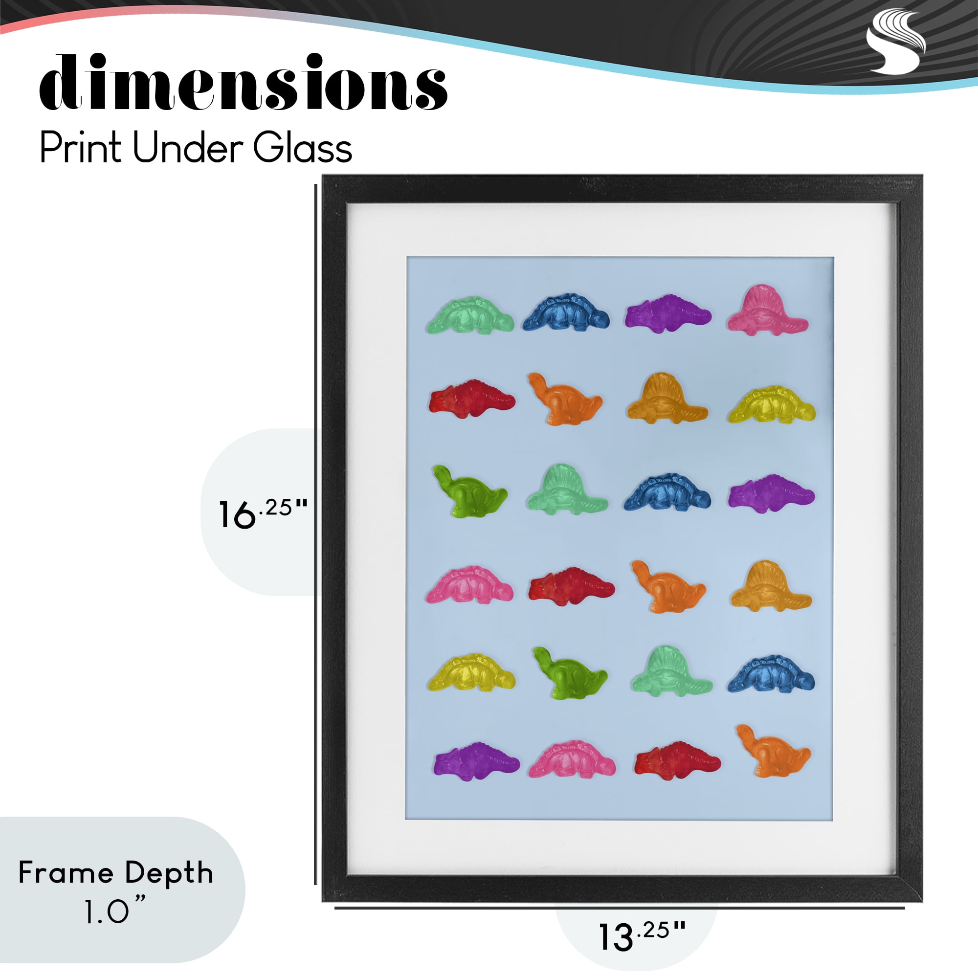 Stupell Industries Colorful Dinosaur Gummies Black Framed Print Under Glass, design by LISH Creative
