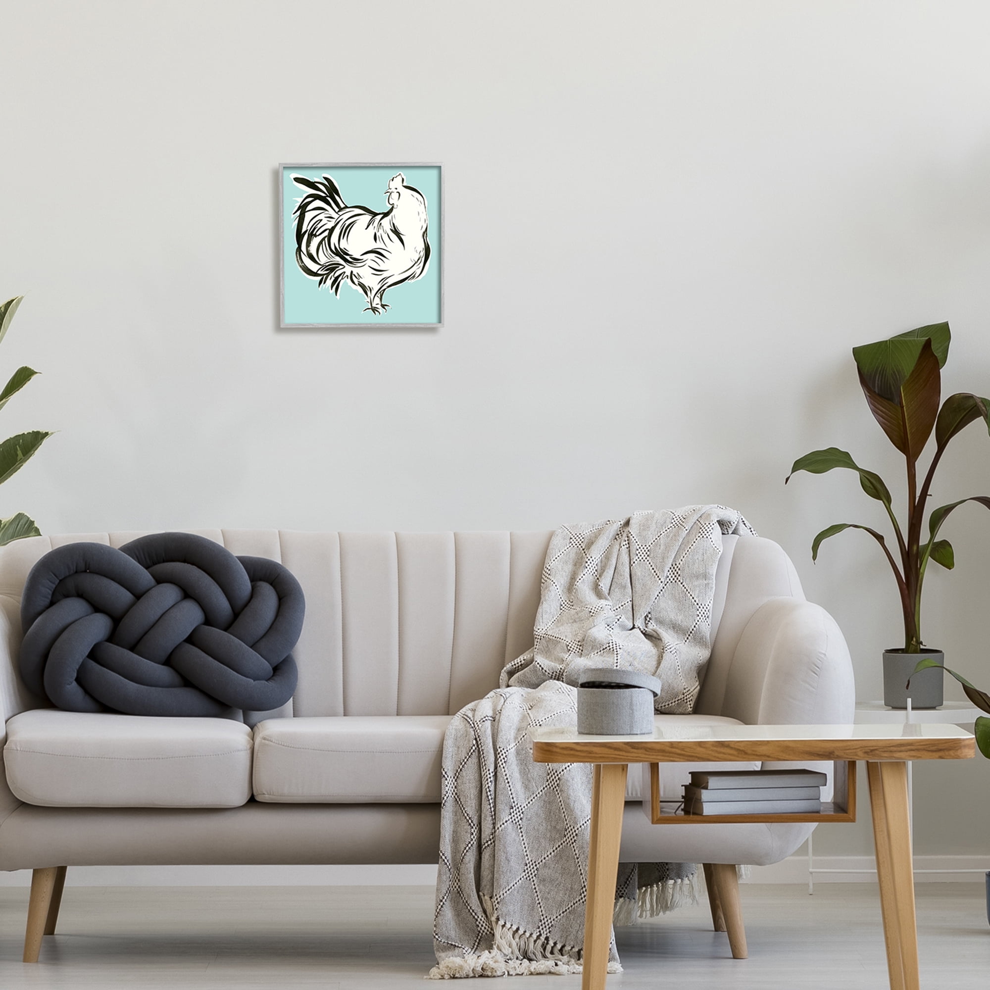 Stupell Industries Abstract Hen on Blue Animals & Insects Painting Gray Framed Art Print Wall Art, 12 x 12