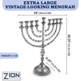 thumbnail image 3 of Zion Judaica Extra Large Traditional Chanukah Menorah use with Thick Shabbat Candles or Oil Cups Antique Silver Hanukkah Minorah for Shul, Synagogue, Temple 21" Tall Large Candle Chanukiah, 3 of 7