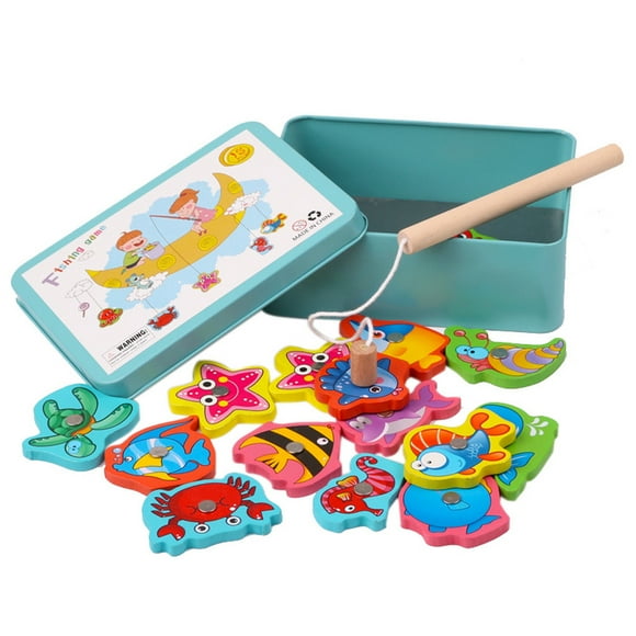 15Pcs Fish Wooden Fishing Toy Set Fish Game Educational Fishing Toy