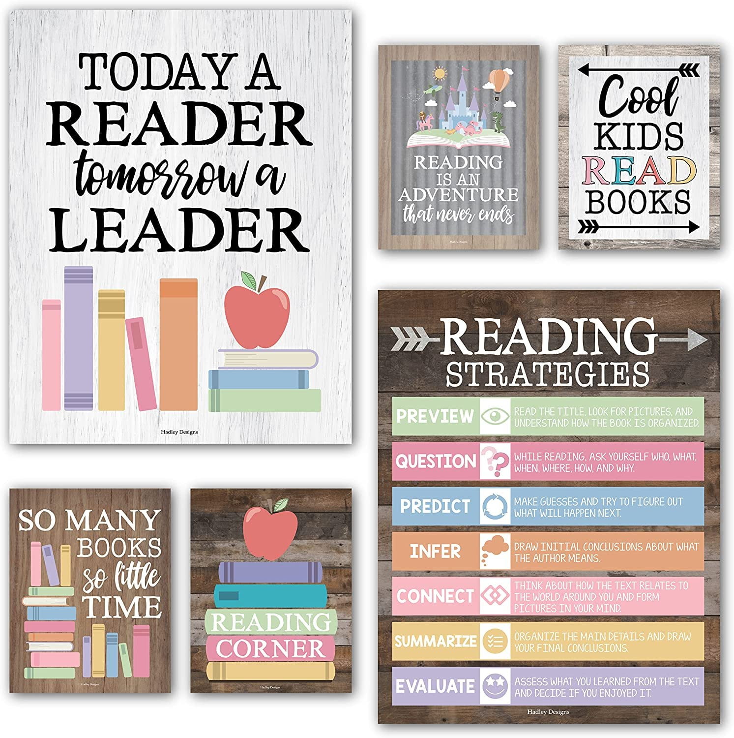 6 Farmhouse Reading Posters For Classroom Library Decorations For
