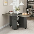 thumbnail image 1 of Space-Saving Folding Dining Table with Drop Leaf, 2-Tier Storage Shelves & Wheels – Multipurpose Collapsible and Extendable Table for Kitchen, Dining Room, Office, 1 of 8