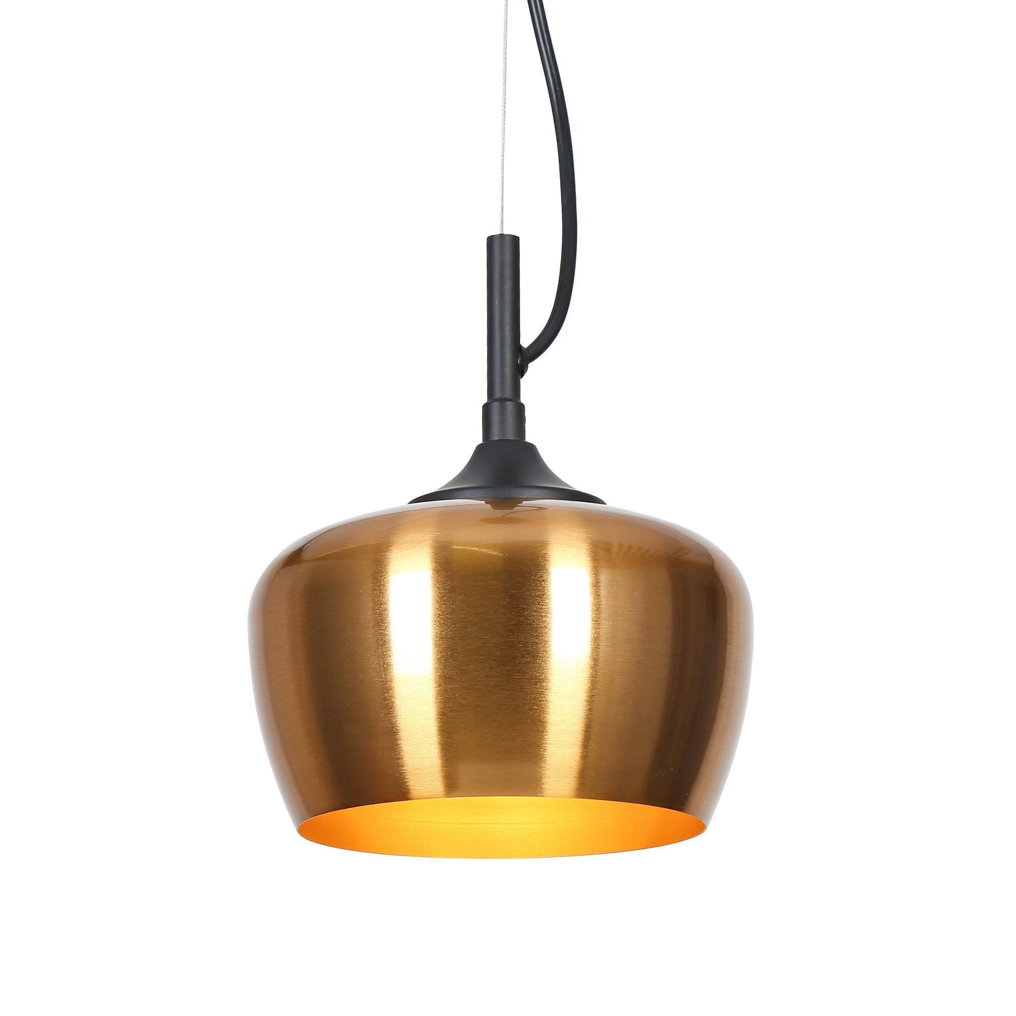 LNC Resplandor 1 -Light Electroplated Copper and Matte Black Mid-century Metal Dome Mini Hanging Pendant Light