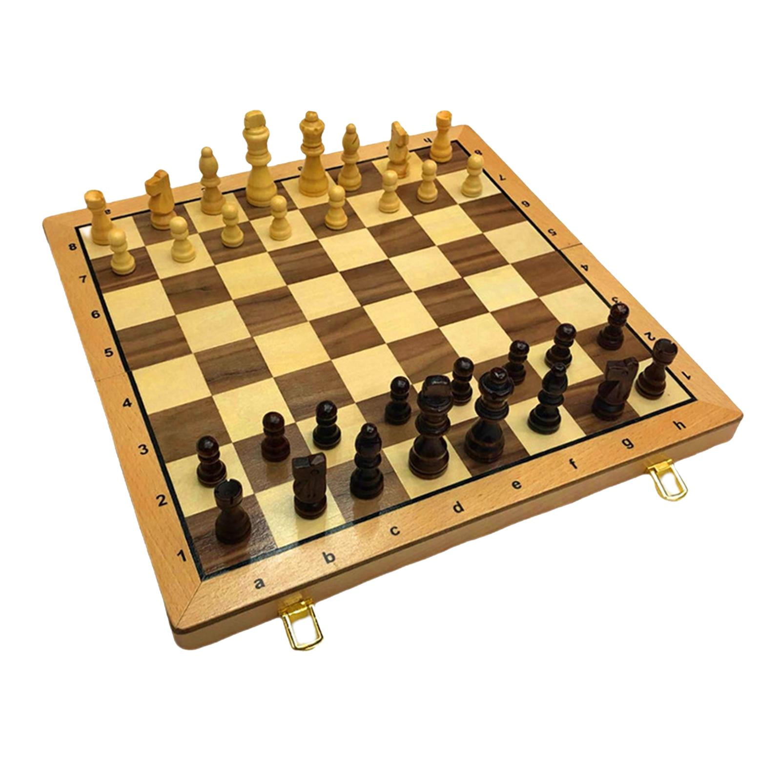 15 Inches Wooden Chess Set Folding Board, Handmade Portable Travel