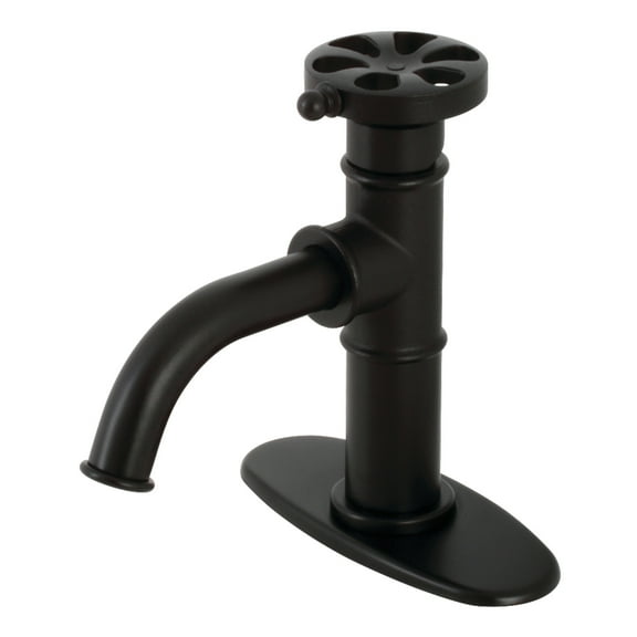 Kingston Brass KSD2820RX Belknap One-Handle Single-Hole Bathroom Faucet with Deck Plate and Push Pop-Up Drain, Matte Black