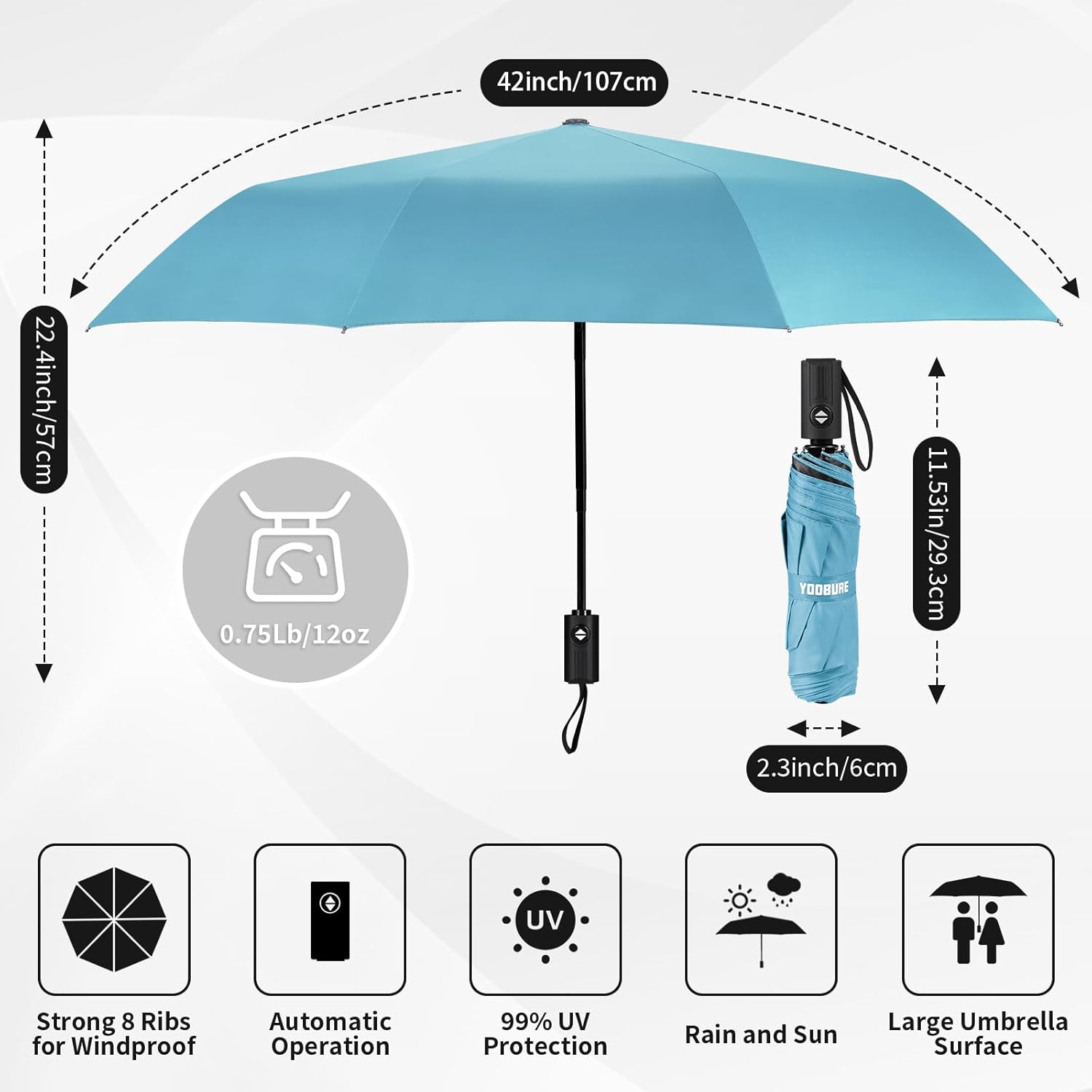 Windproof Travel Umbrella - Automatic Umbrellas for Rain, Compact Folding Umbrella with UV Protection, Lightweight Portable Design for Backpack/Walking/Car, Sun & Storm Ready