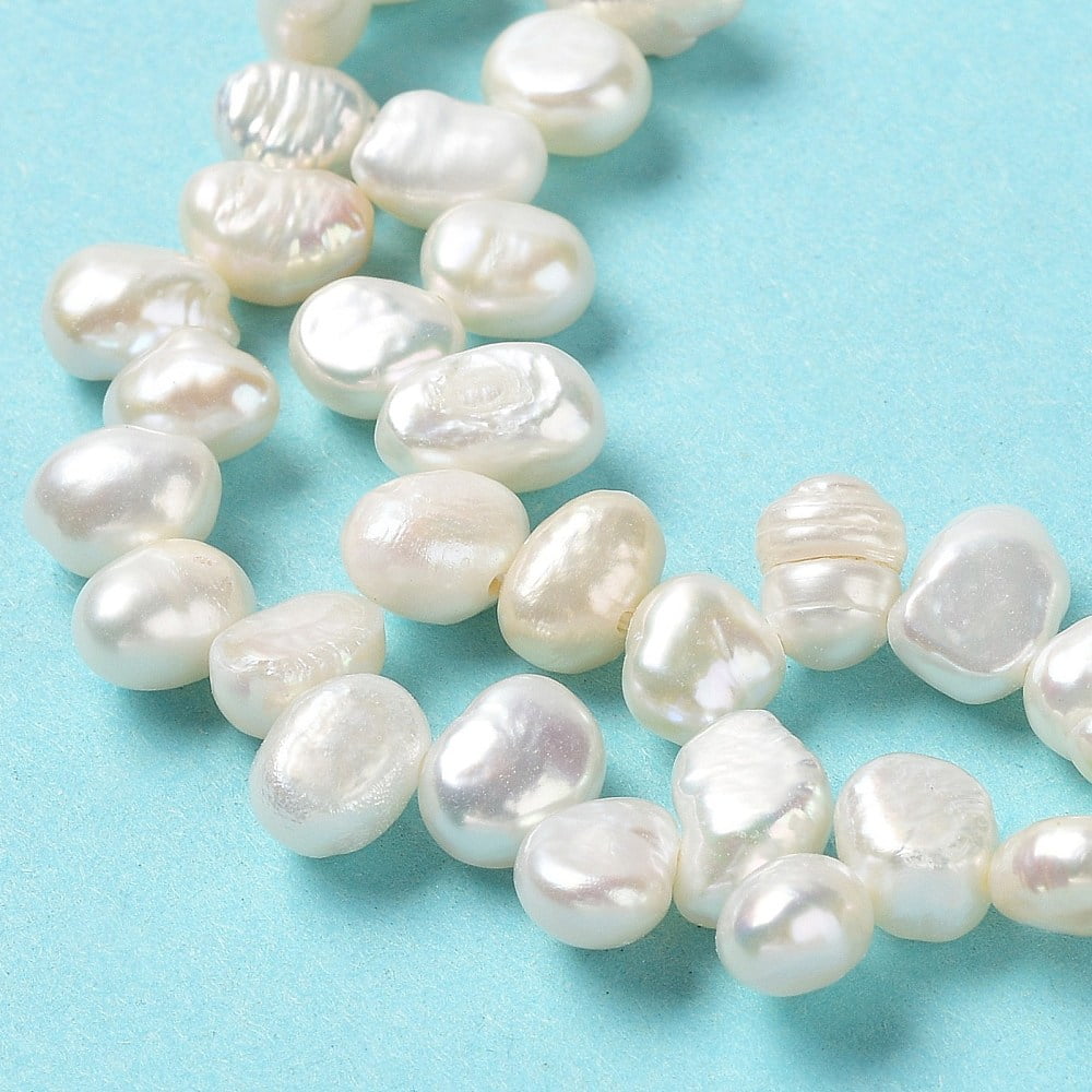 1Strand Natural Keshi Pearl Beads Strands Cultured Freshwater Pearl Grade 4A Baroque Pearls Rice White 7~10x5~6.5x4~4.5mm Hole: 0.7mm about 69~74pcs/strand 13.78''(35cm)