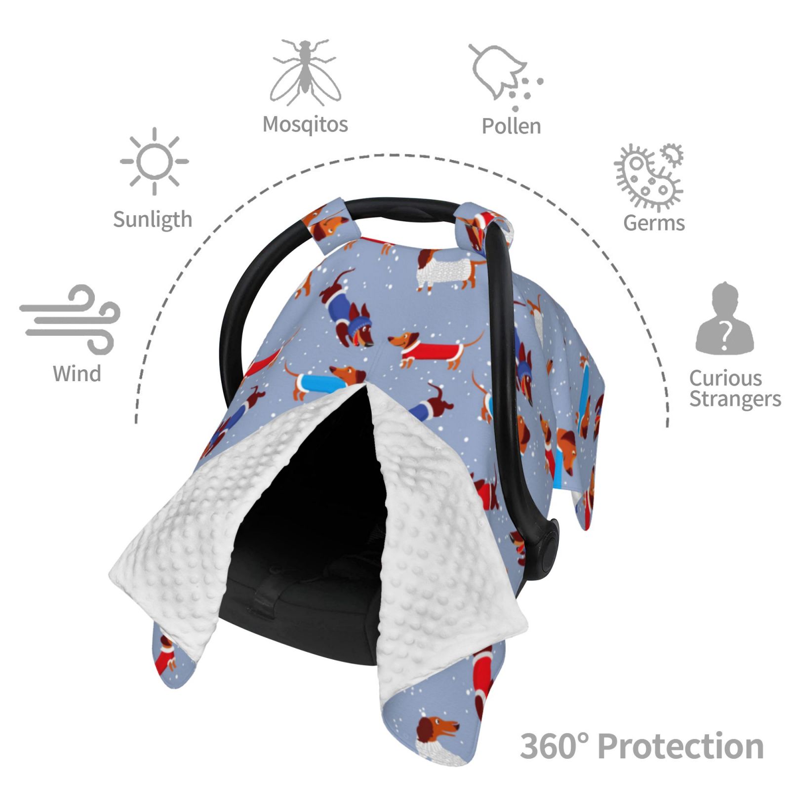 Car Seat Cover Baby - winter Dachshund Breathable Infant Car Seat Cover for Baby Carseat, Lightweight Comfort Baby Essentials Must Haves Newborn Stuff for Girl Boy