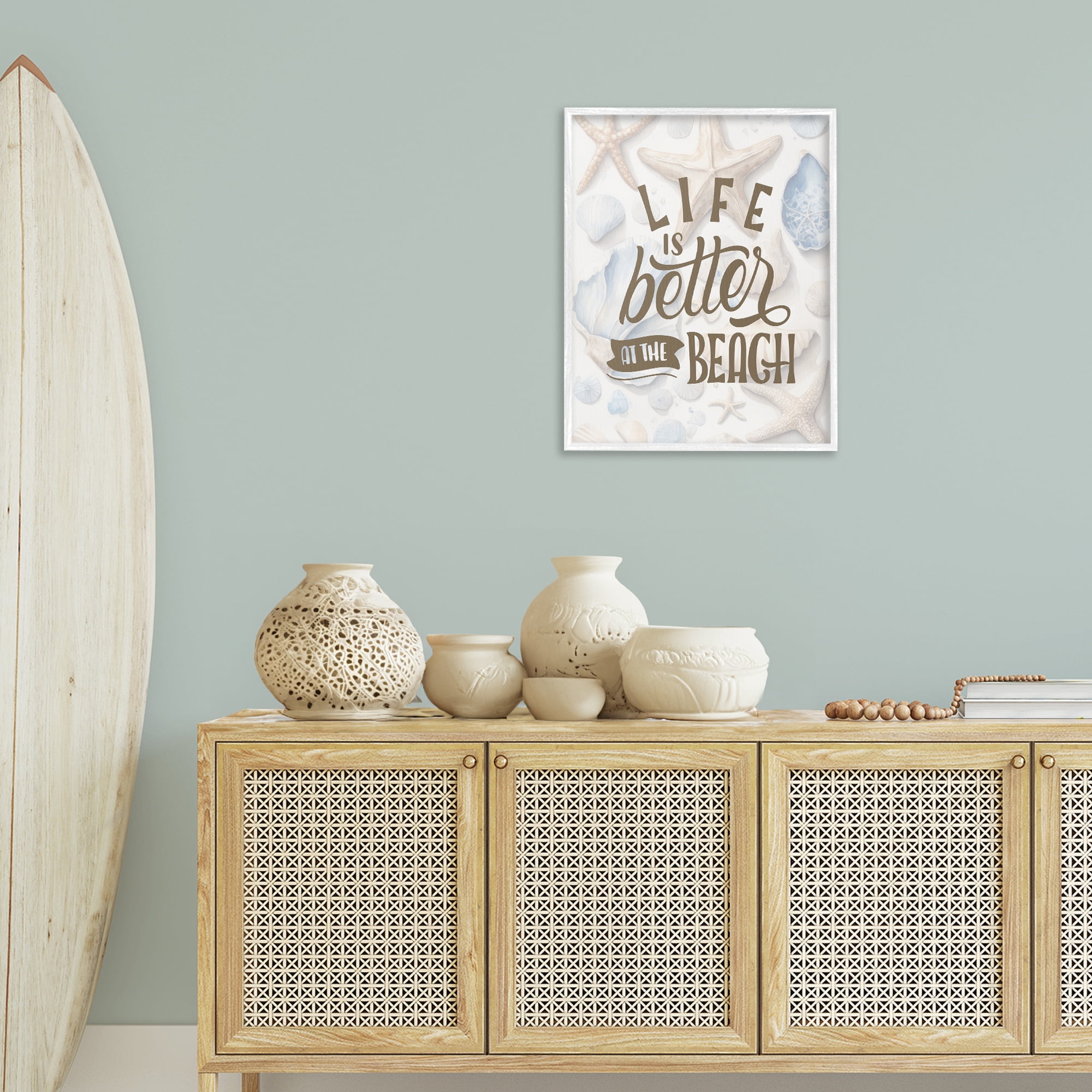 Stupell Industries Patterned Beach Phrase Typography Painting White Framed Art Print Wall Art, 24 x 30