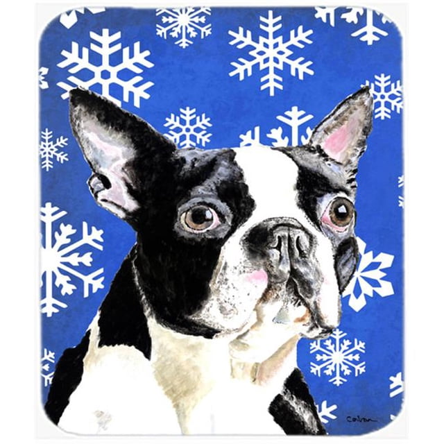 Boston Terrier Winter Snowflakes Holiday Mouse Pad, Hot Pad or Trivet
