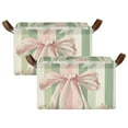 thumbnail image 3 of Pink Green Ribbons Stripe Foldable Storage Large Fabric Storage Baskets Organizer Storage Bins with Handles for Shelves, 3 of 8