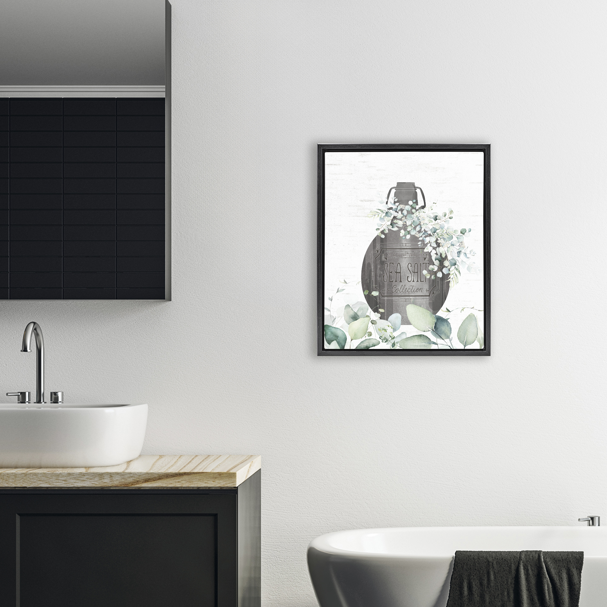 Sea Salt Collection Bottle Black Framed Floater Canvas Wall Art, design by Lettered and Lined