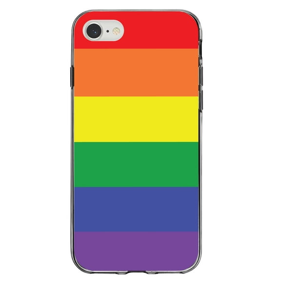 DistinctInk Clear Shockproof Hybrid Case for iPhone 7 8 SE (2020 Model) 4.7" Screen TPU Bumper Acrylic Back Tempered Glass Screen Protector - Rainbow Stripes Gay Pride - Show Your LGBTQ Support