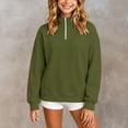 thumbnail image 2 of PLHWHYQ Girls' Zip Neck Hoodie for Little Girls – Cozy Kids' Casual Sweatshirt with Stand Up Collar Lightweight Winter Layer Army Green 11-12 Years, 2 of 8