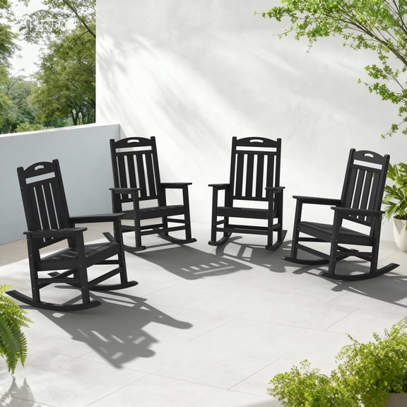 Oversized HDPE Outdoor Rocking Chairs, All Weather Patio Set, Black