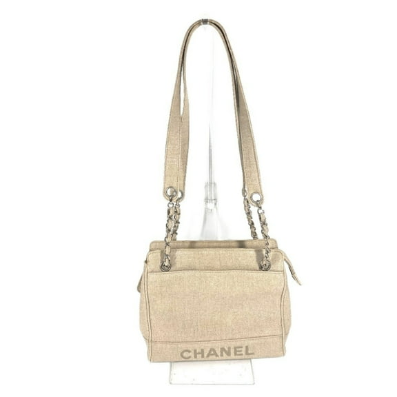 Pre-Owned CHANEL CC Coco Mark Chain Tote Bag Shoulder Canvas Women's Beige (Good)
