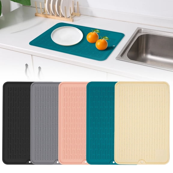 SeekLGT Silicone Dish Drying Mat 11.81 X 7.87 Inch, Heat Resistant Kitchen Counter Mat, Waterproof Draining Pad for Dishes Pots Utensils and Coffee Bar