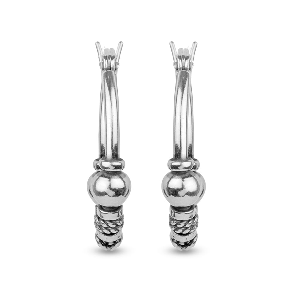 LeCalla 925 Sterling Silver Light-Weight Click-Top Oxidized Tribal Bali Hoop Earrings for Women and Teen 20MM