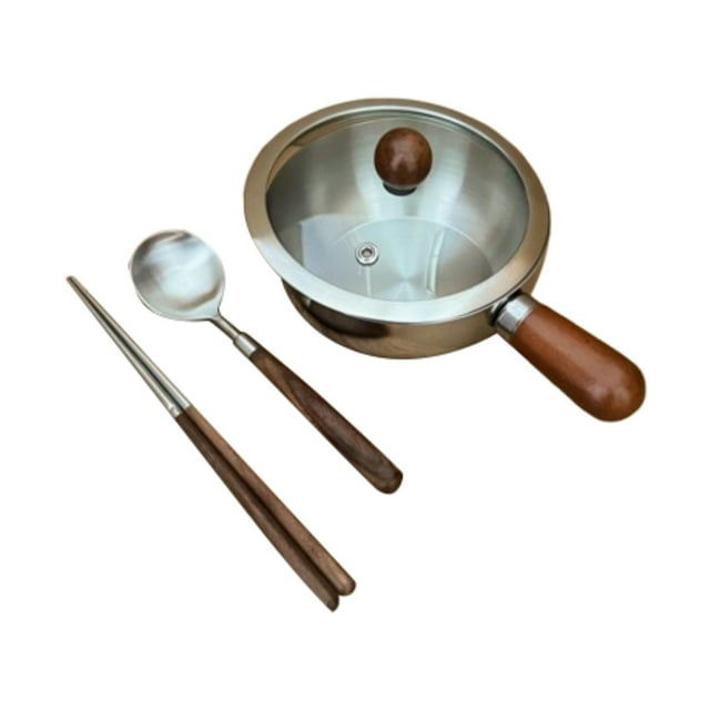 Cacerola de acero inoxidable con tapa para calentar , sartén multifuncional para derretir chocolate, olla plana antiadherente para calentar