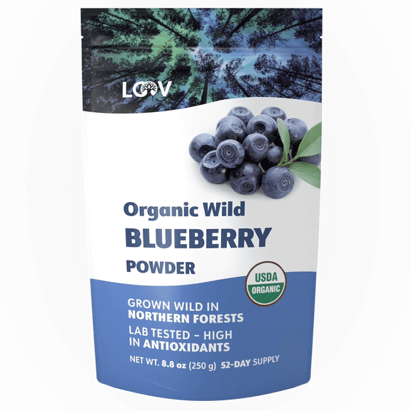 LOOV Organic Wild Blueberry Powder - 52-Day Supply - No Added Sugar