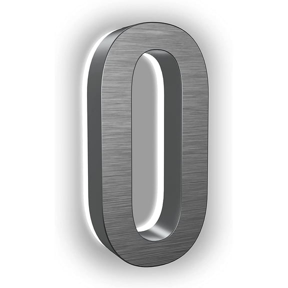 7-Inch LED Backlit Address Number for House - Waterproof Outdoor Stainless Steel Sign, 6000K Bright White Light, 12V Powered, Mounting Plate Sold Separately (Brushed Nickel, Number 0)