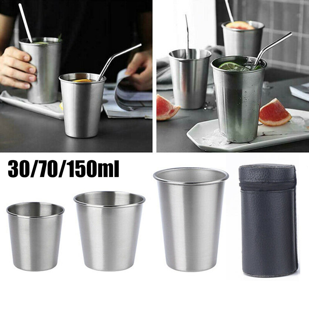 4pcs Stainless Steel Cover Mug Camping Cup Drinking Coffee Tea Beer With Cas BP 