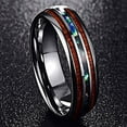 thumbnail image 4 of 6mm Hawaiian Koa Wood Tungsten Rings Dome Abalone Shell Center Wedding Bands for Men Women Comfort Fit Size 7-17, 4 of 6