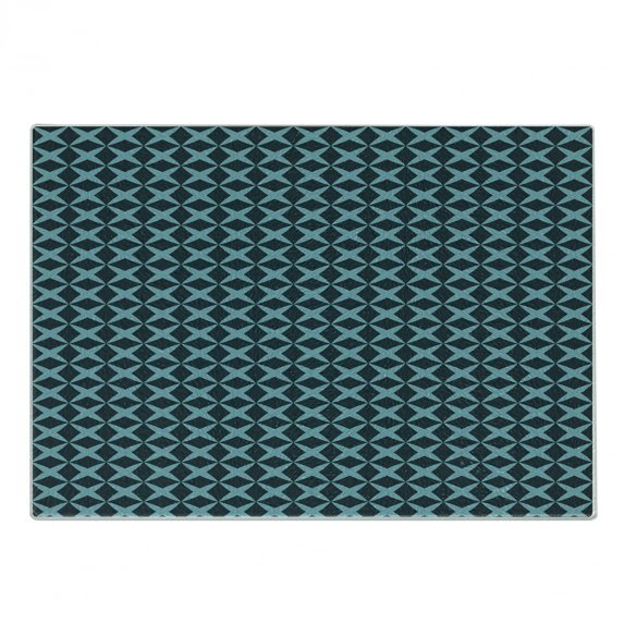 Blue Cutting Board, Wire Inspired Floral Like Image Thick Crossed Horizontal Lines Image, Decorative Tempered Glass Cutting and Serving Board, Small Size, Slate Blue and Pale Blue, by Ambesonne