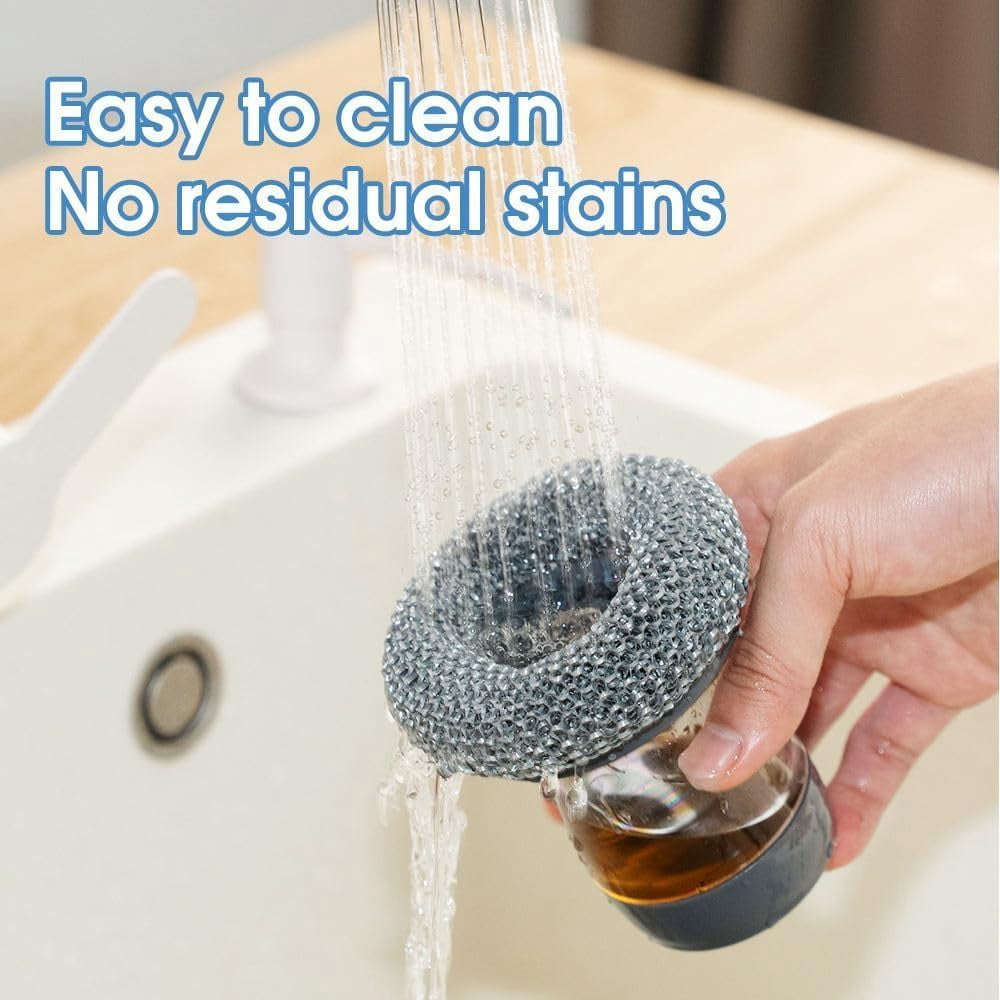 Comfort Grip Soap Dispensing Kitchen Scrub with 4 Cleaning Balls, Kitchen Scrub Brush Built-in Soap Dispenser, Press-Type Automatic Liquid Dispensing Dish Brush for Cleaning Dishes&Pots (3PCS)